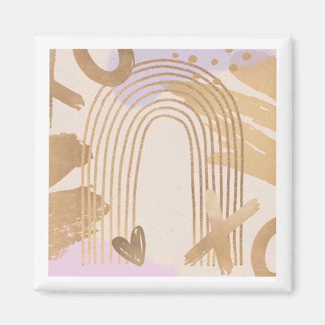 Íman Imagem de Colagem do Arco-Íris XOXO Dourado (Frente)