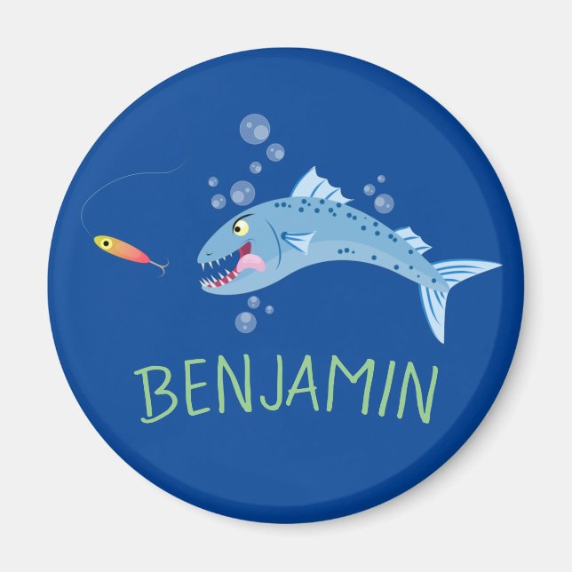 Íman Imagem de desenho animado de pesca faminto em Barr (Frente)