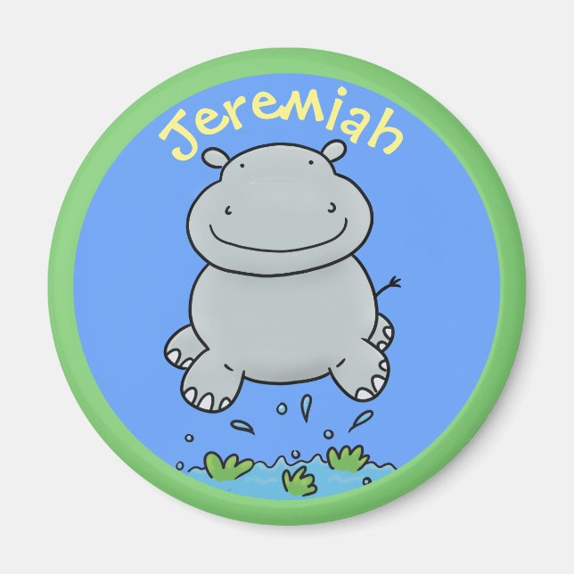 Íman Imagem de desenho animado de um bebê hippo bonito (Frente)