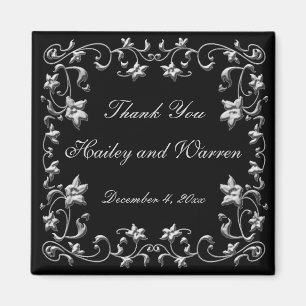 Íman Imagem de Favor do Casamento Floral Preto e para a