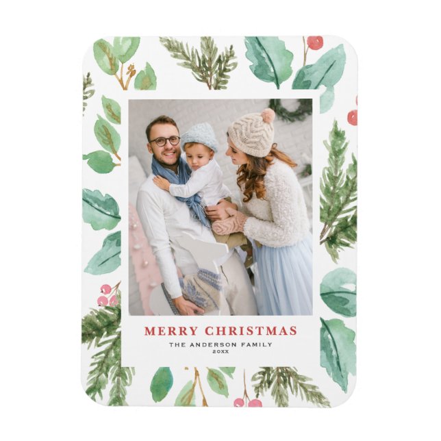 Íman Imagem de Feriado de Folhagem de Natal em Watercol (Vertical)