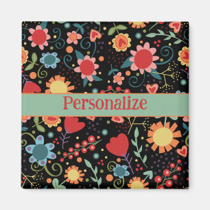 Íman Imagem de inspirividade de padrão floral preto-bon