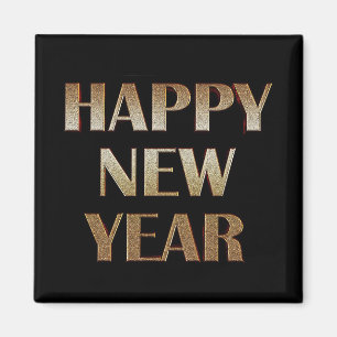 Íman Imagem de Texto Metálico Dourada do Feliz ano nov