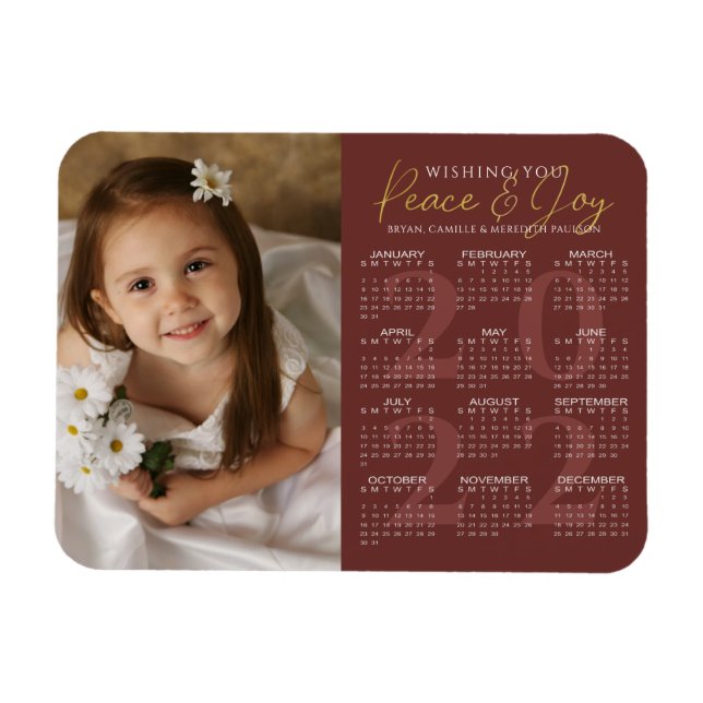 Íman Imagem do Calendário Elegante Dourado PEACE e JOY  (Horizontal)