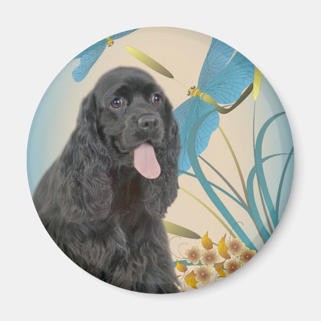 Íman Imagem do Cocker Black Spaniel and Dragonflies (Frente)
