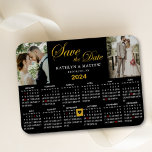 Íman Imagem do Elegante Dourado Glitter Script 2 para S<br><div class="desc">Imagem Dourada elegante de Leitura com Imagem "Salvar a Data" com Calendário Anual de 2024 com 2 Fotos bonitas. Para mover o marcador Dourado em forma de coração > clique em azul ‘Personalizar’ > role para baixo > clique em azul ‘Editar Usando a Ferramenta Design’ abaixo, você encontrará o marcador...</div>