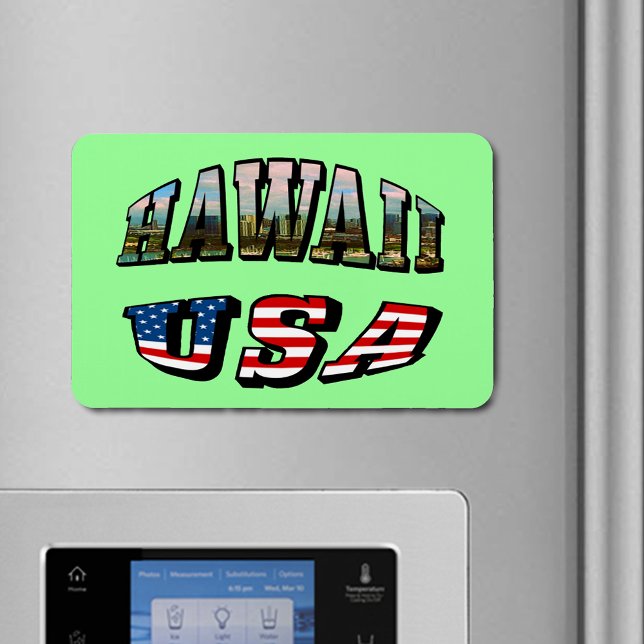 Íman Imagem do Havaí e Texto de Sinalizador dos EUA (Hawaii Picture and USA Flag Text Flexible Magnet)