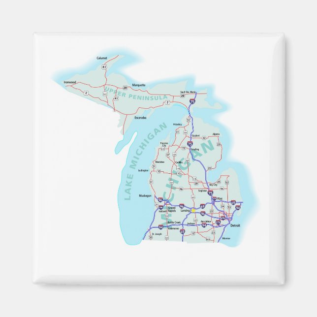 Íman Imagem do Mapa Interestadual do Michigan (Frente)