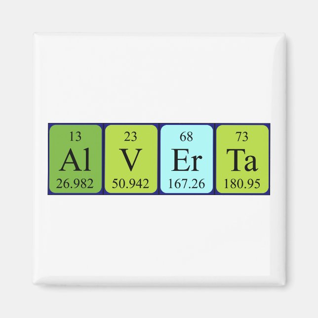 Íman Imagem do nome da mesa periódica Alverta (Frente)