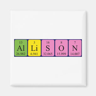 Íman Imagem do nome da mesa periódica da Allison