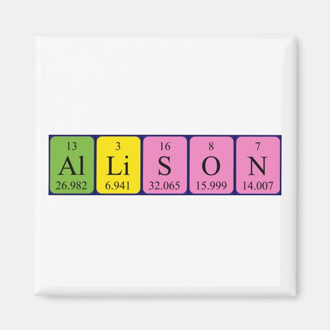 Íman Imagem do nome da mesa periódica da Allison (Frente)