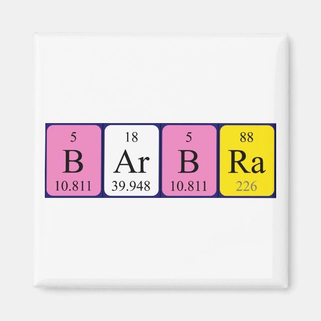 Íman Imagem do nome da mesa periódica da Barbra (Frente)