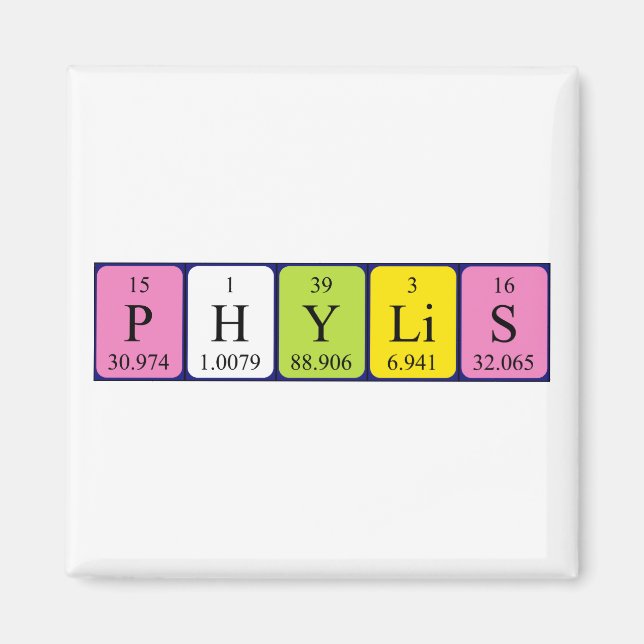 Íman Imagem do nome da mesa periódica do Phylis (Frente)