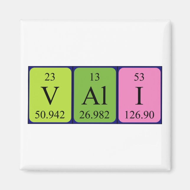 Íman Imagem do nome da mesa periódica Vali (Frente)