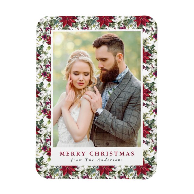 Íman Imagem do Padrão de Poinsettia de Aquarela Elegant (Vertical)