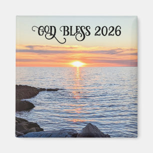 Íman Imagem do pôr do sol dourado do Ano Novo 2026 Deus