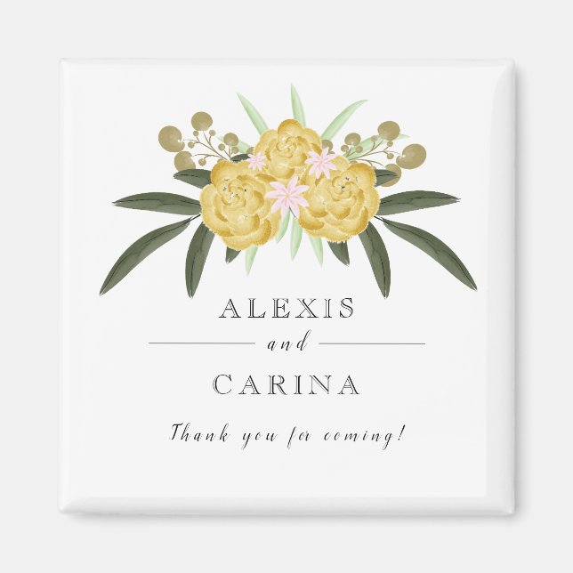 Íman Imagem Dourada de Rosa e Folhas Botânicas (Frente)