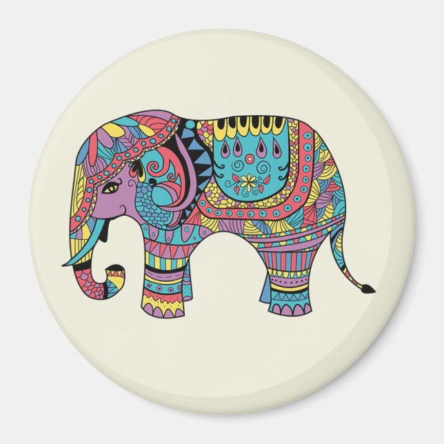 Íman Imagem Elefante de Cores Vibrantes Mandala (Frente)