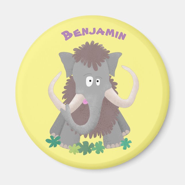 Íman Imagem engraçada de desenho animado de mamute (Frente)