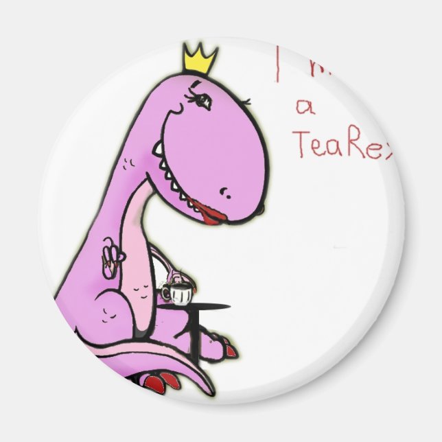 Íman imagem engraçada de um dinossauro rosa TeaRex (Frente)