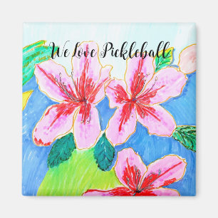 Íman Imagem Floral de Pickleball por Designs Ariella &