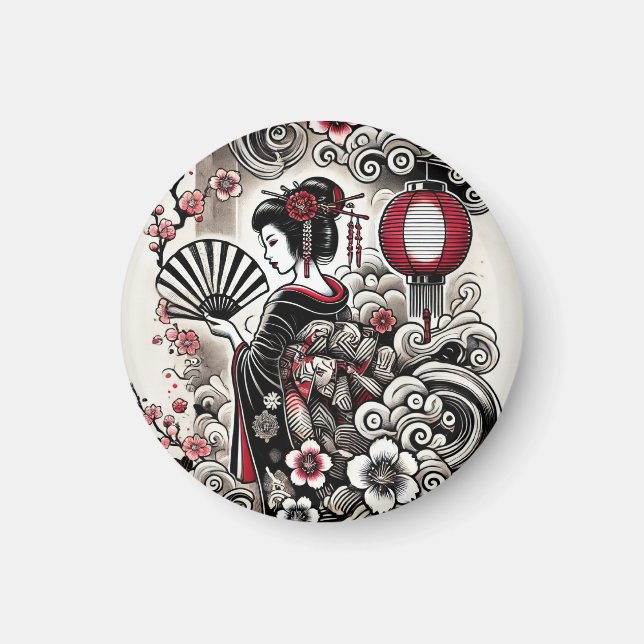 Íman Imagem Geisha Japonesa com Design Elegante (Frente)