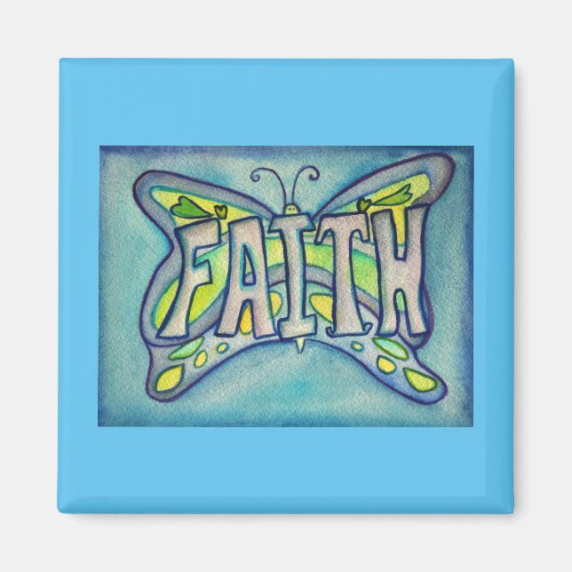 Íman Imagem Personalizada de Borboleta Azul de Fé (Frente)