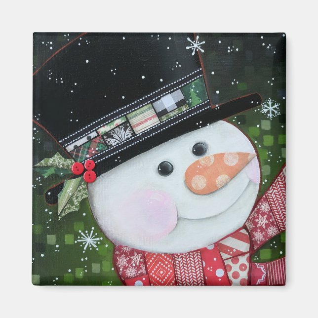 Íman Imagem quadrada de 2"x2" Snowman (Frente)
