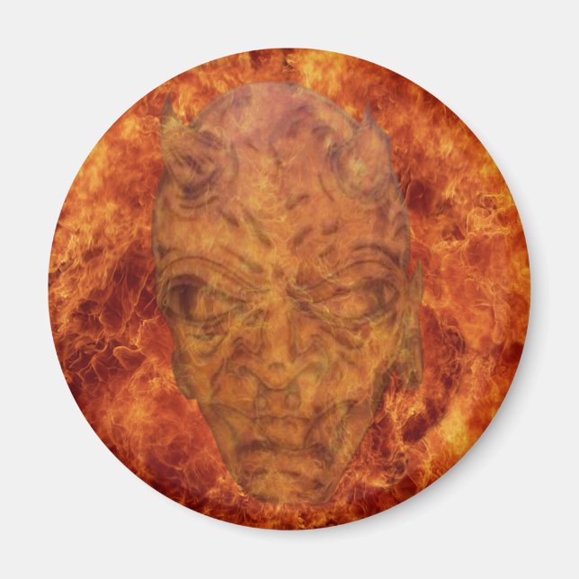 Íman Imagem Redonda de Demônio de Fogo (Frente)