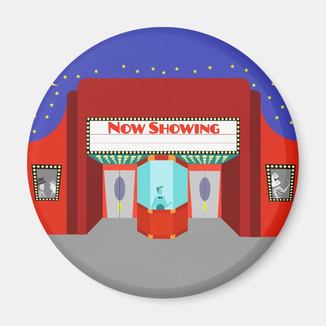 Íman Imagem Retrô de Cinema Redonda (Frente)