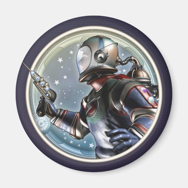 Íman Imagem Retro Space Man Round (Frente)