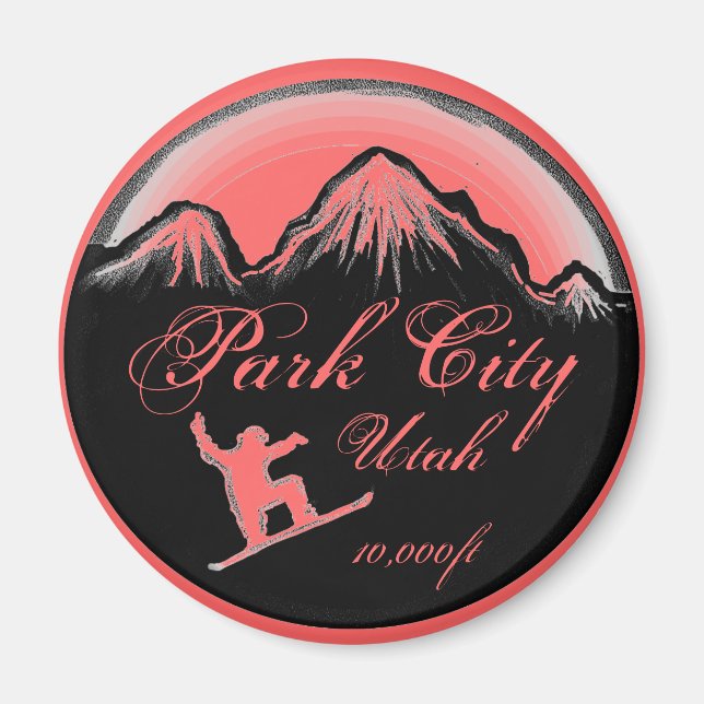 Íman Imagem rosa de snowboard de Park City Utah (Frente)