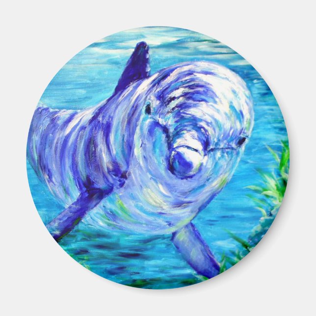 Íman Imagem Submarina de Pintura de Golfinhos no Oceano (Frente)