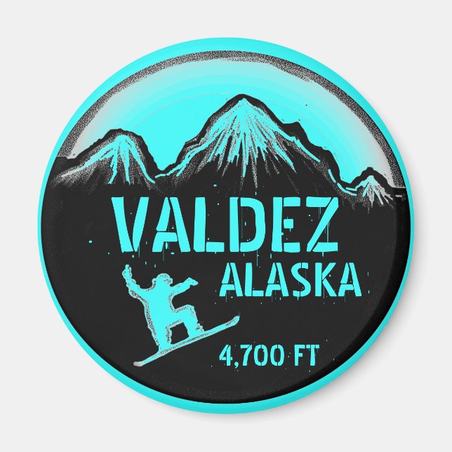 Íman Imagem teal de snowboard de Valdez Alaska (Frente)