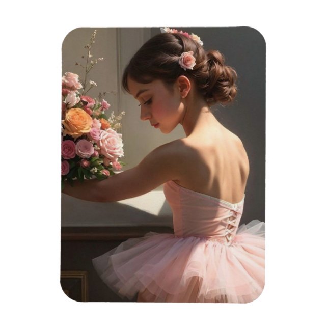 Íman Iman con bailarina sujetando ramo de flores (Vertical)