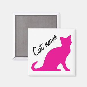 Íman Ímanes de silhueta de gatinho rosa com nome person