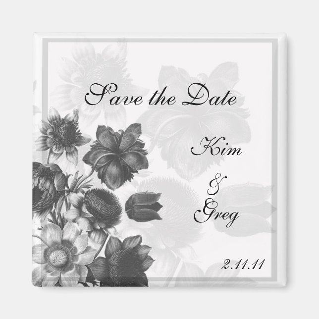 Íman Ímãs de casamento de flor elegante cinza (Frente)