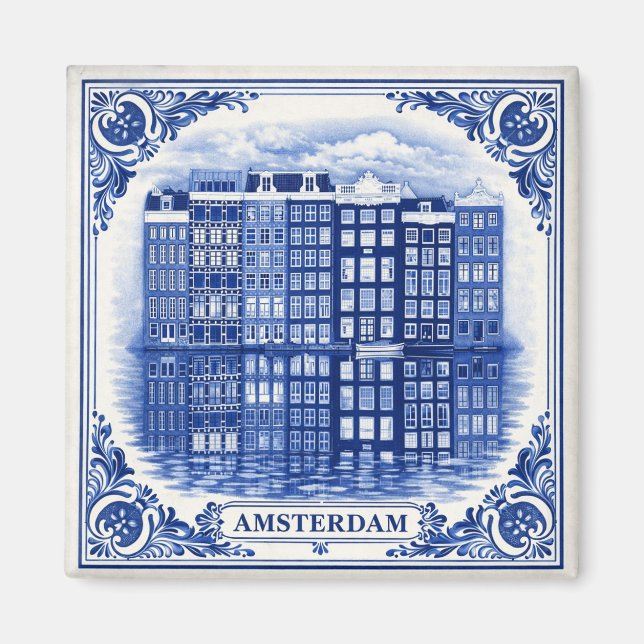 Íman Ímãs de casas do canal de Amsterdã no estilo Delft (Frente)