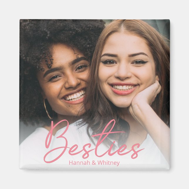 Íman Ímãs de Foto Personalizados Besties com Letra Rosa (Frente)