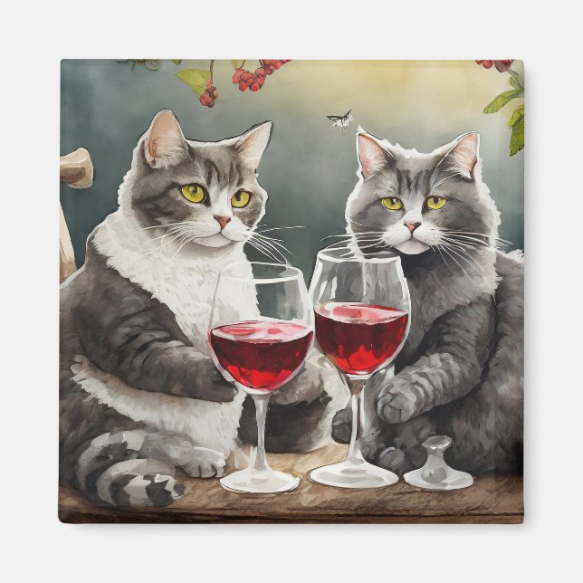 Íman Ímãs de Gatos Legais Bebendo Vinho! (Frente)