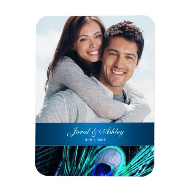 Íman Ímãs de Salvar a Data Elegantes de Pavão com Foto (Vertical)