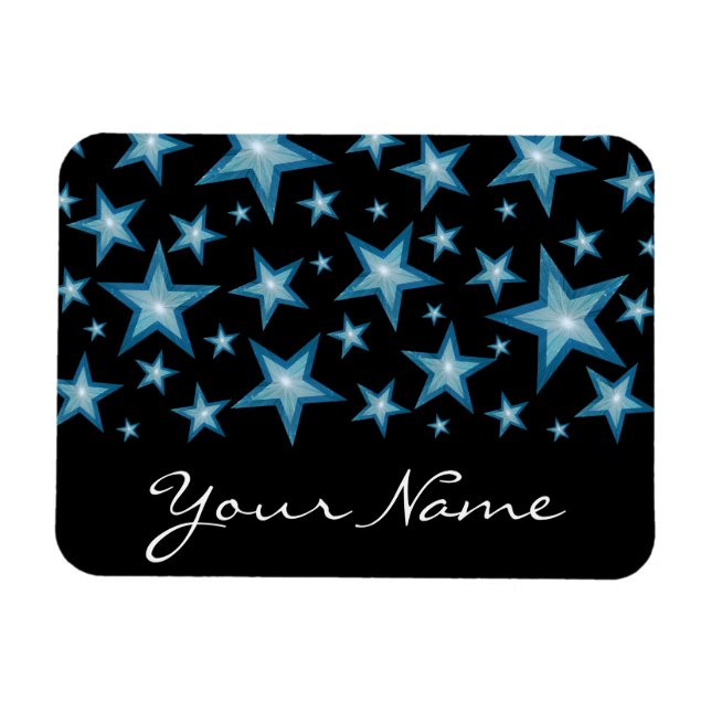 Íman Ímãs flexíveis 'Seu Nome' estrelas azuis preto (Horizontal)