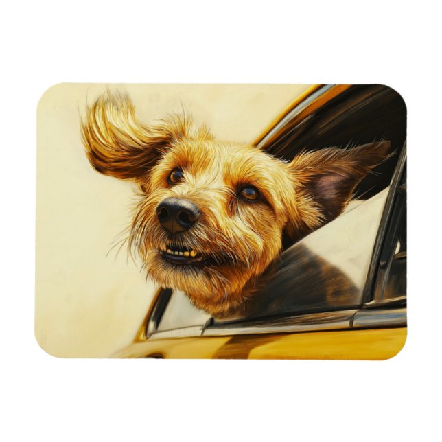 Íman Impressão de Arte de Cachorro Divertido em Carro (Horizontal)