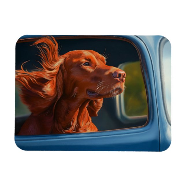Íman Impressão de Arte de Cachorro Vermelho Aproveitand (Horizontal)