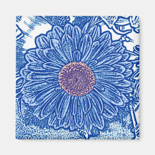 Íman Impressão de bloco da margarida do Gerbera - azul