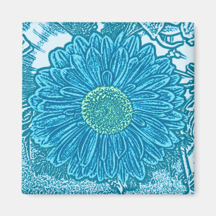 Íman Impressão de bloco da margarida do Gerbera - azul