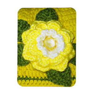 Íman Impressão de Crochet de Folha Verde Rosa Amarelo