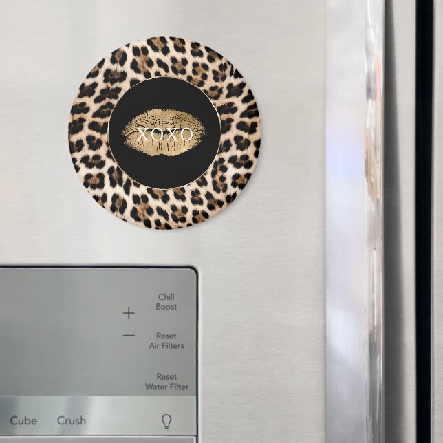 Íman Impressão de Leopardo Lábios Dourados XOXO (In Situ (Fridge))
