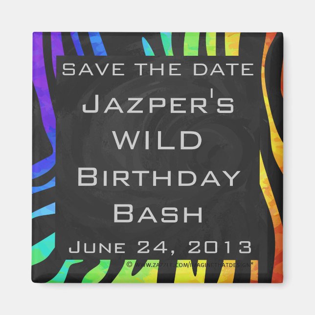 Íman Impressão de Monograma Zebra Negra e Arco-Íris (Frente)