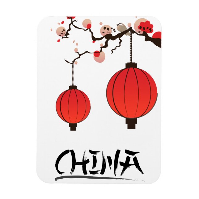 Íman Impressão de pôster de viagem Lanternas da China. (Vertical)